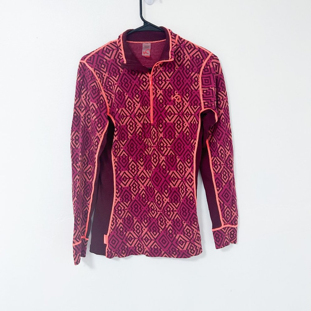 Kari Traa Merino Wool Quarter-Zip Pullover Base Layer Sweater Size Large